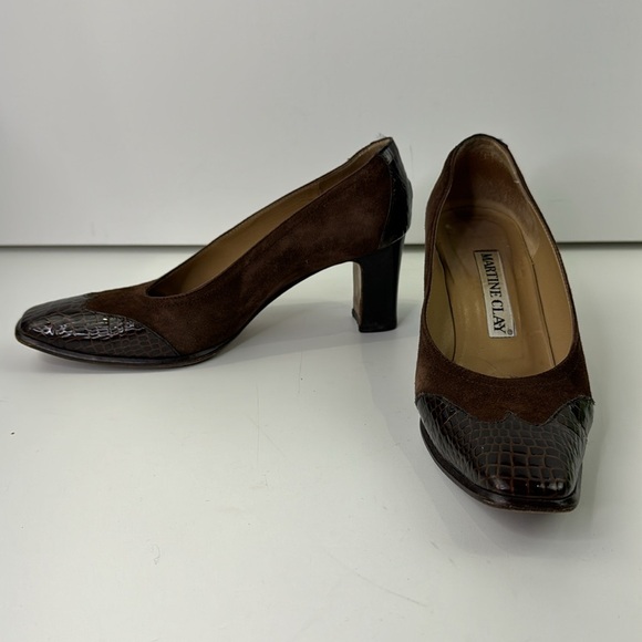 Martine Clay Brown Suede Heel Pumps - Picture 4 of 12